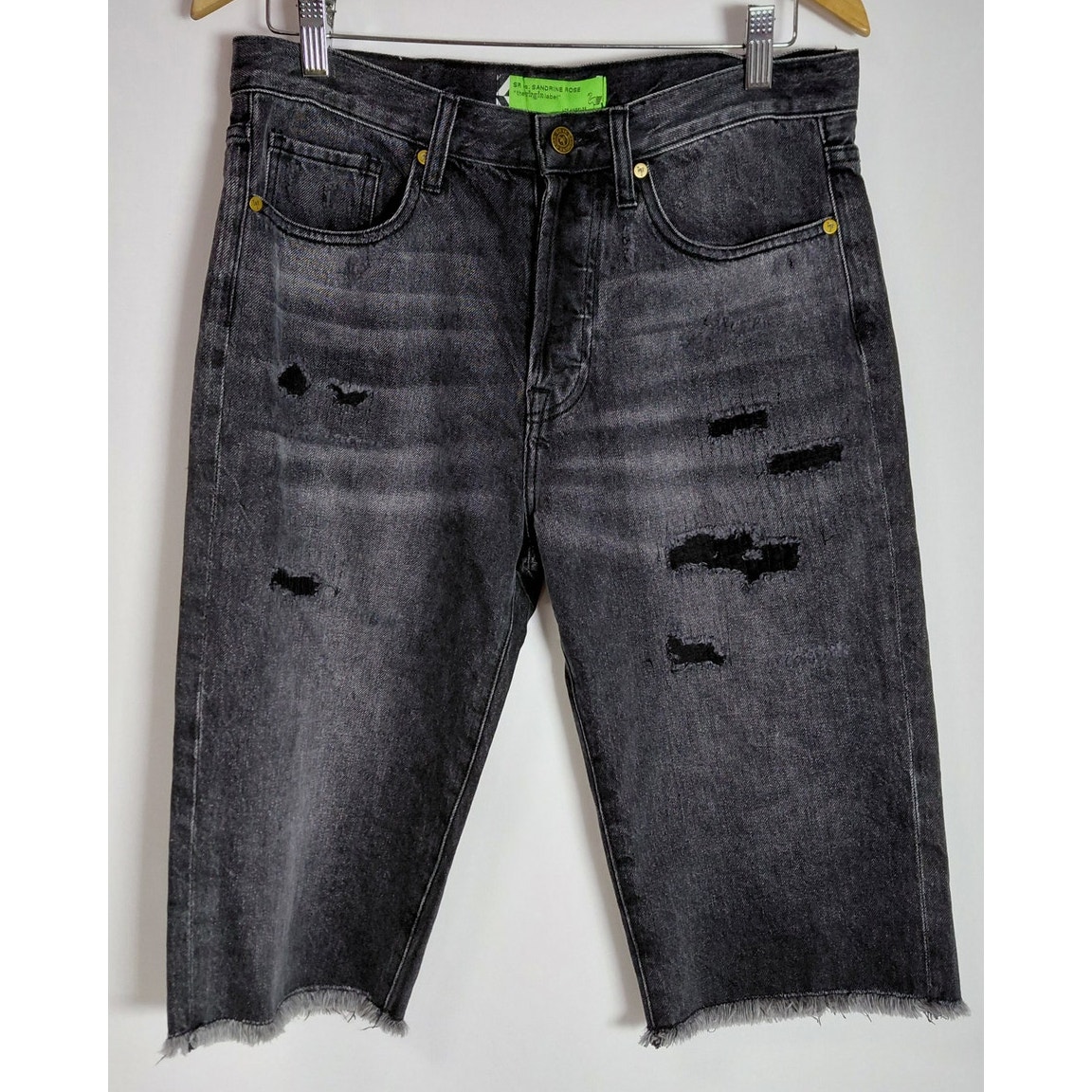 Nwt Sr Vs. Sandrine Rose Distressed Denim Shorts Black Solid Straight Size 27